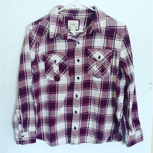 FOREVER 21 Plaid Flannel Burgandy Cream Medium